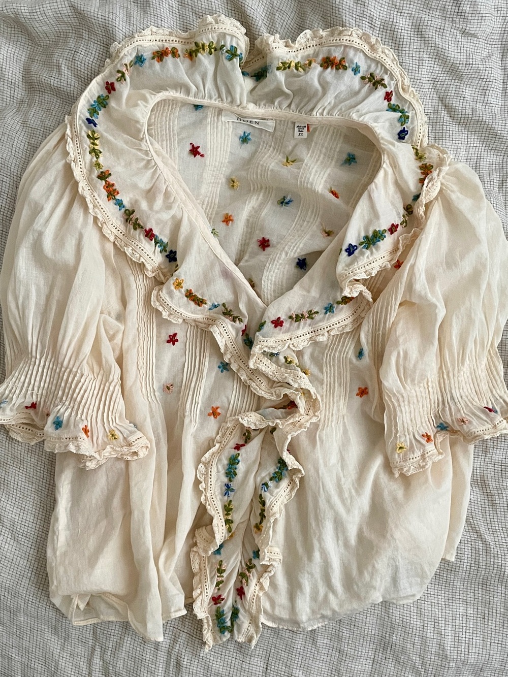 Ruffled Embroidered Blouse XS